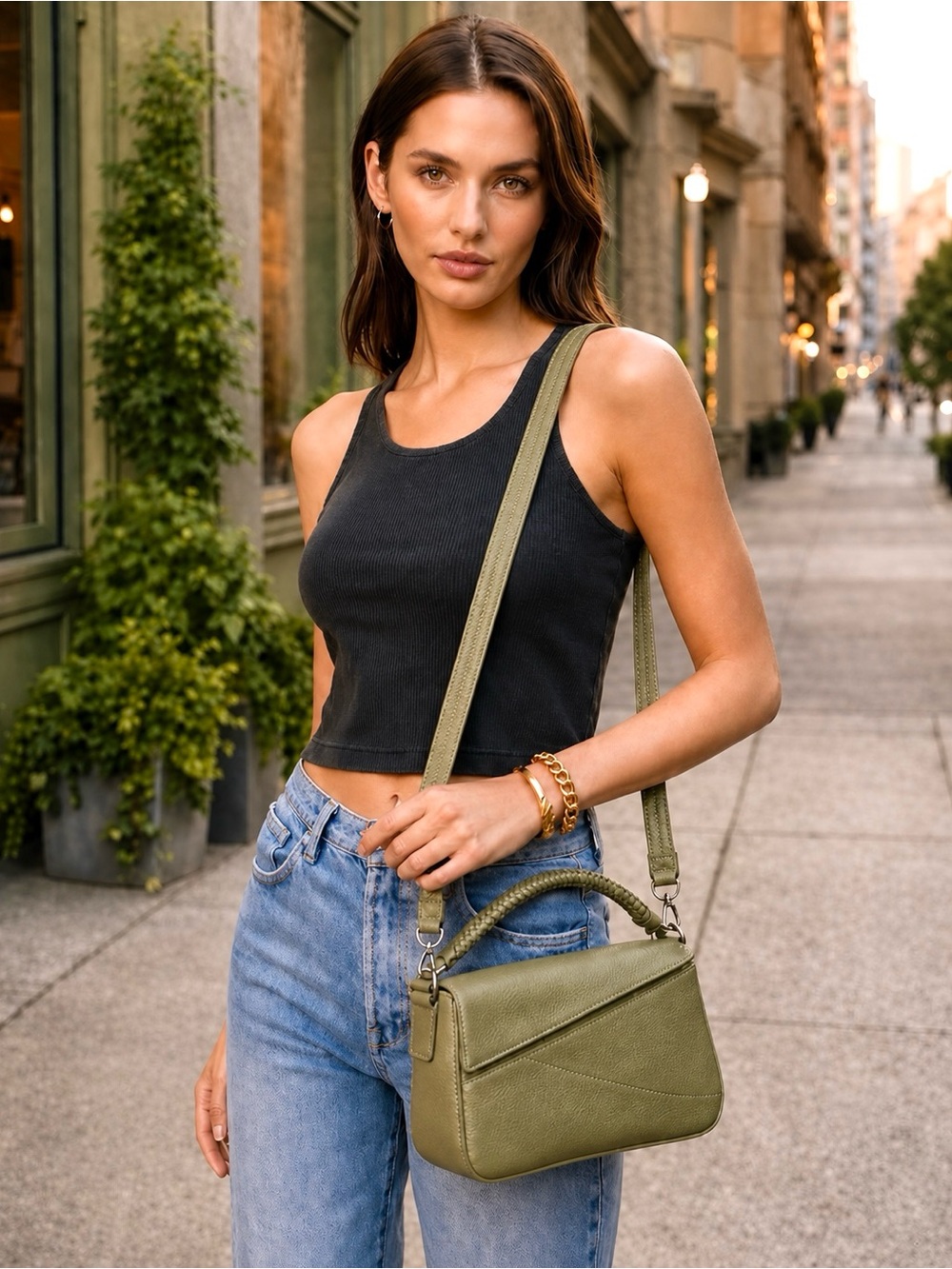 NWT Walter Baker Leather Jagger Crossbody Braided Handle Bag in Sage Green
